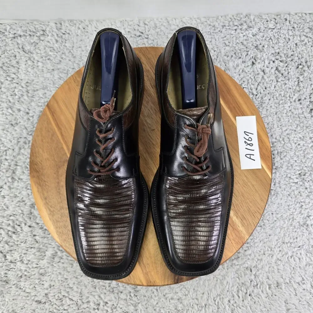Julio Blanco Mens 10.5M Genuine Lizard Moc Square Toe Two Tone Oxford Dress Shoe